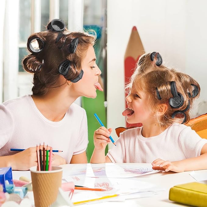 Big Self-Grip Hair Curlers Rollers with Stainless Steel Duckbill Clips for Long, Medium, Thick Hair and Bangs Volume (Black)