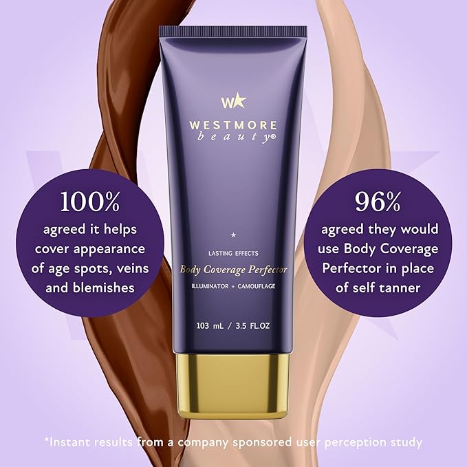 Westmore Beauty Body Coverage Perfector – Waterproof Leg & Body Makeup - Tattoo Cover Up Makeup - 7 Oz (Golden Radiance)