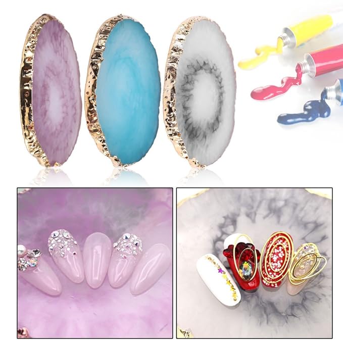 Nail Art Palette, Natural Resin Stone Nail Art Palette for Painting Placing Things Making Nail(Rose red)