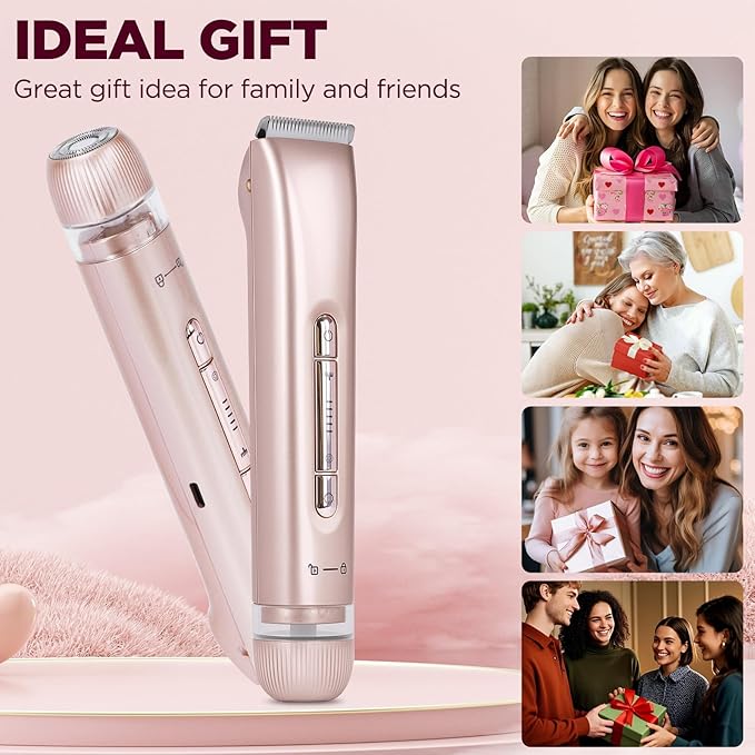 2 in 1 Women Electric Shaver, Dual Head Bikini Trimmer for Women IPX7 Waterproof Wet & Dry Use Electric Razors with Dual Heads Rechargeable Lady Trimmer for Bikini Underarm Leg Arm Body Face