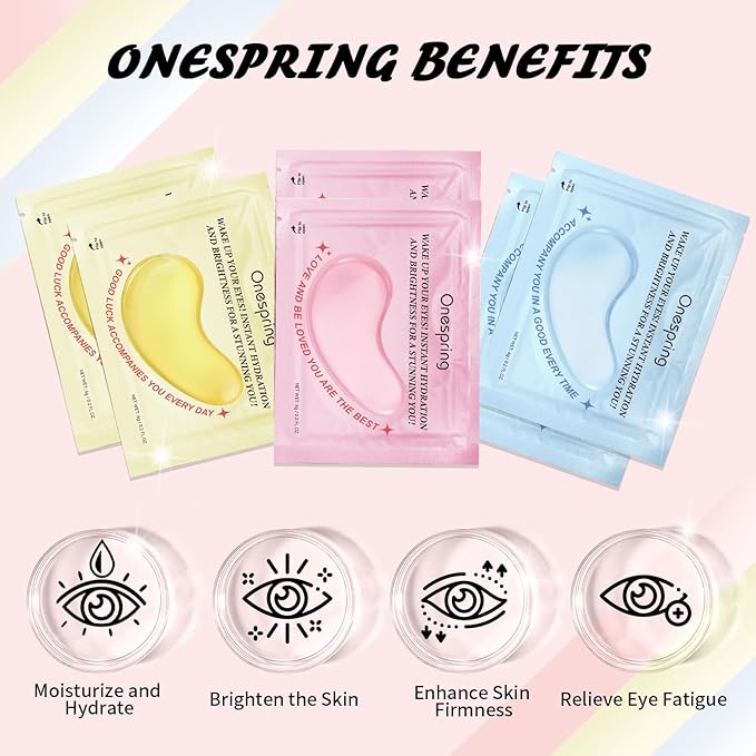 Eye Mask Gift Box (48 Pairs) - Caffeine, 24K Gold, Retinol Triple Energy - Fights Puffiness, Dark Circles, Fine Lines, Firming Under Eye Patches - Birthday, Bachelorette Party, Bridesmaid Gift
