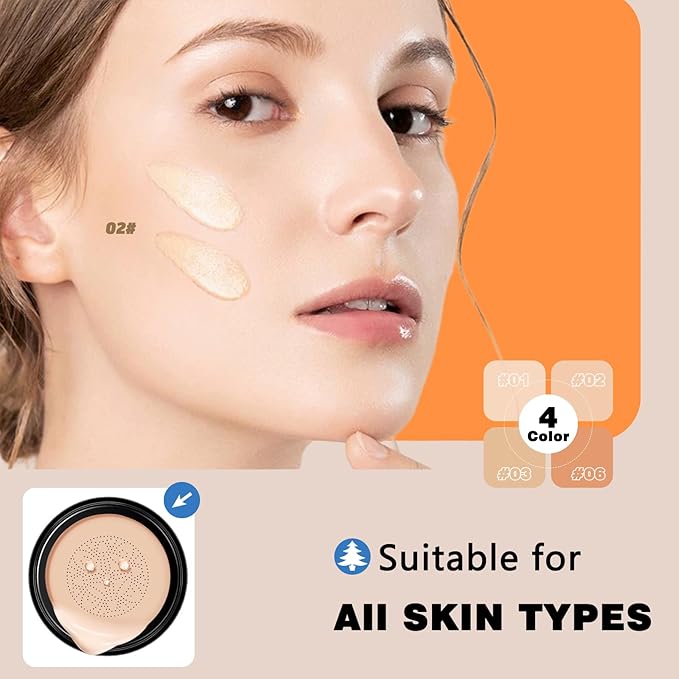 Moisture Cushion CC Cream Foundation for Mature Skin - Flawless Concealer BB Cream with Mushroom Head, Long-Lasting Waterproof Air Cushion CC, Natural honey and pine Makeup cream, Even Skin Tone๏ผ02#๏ผ