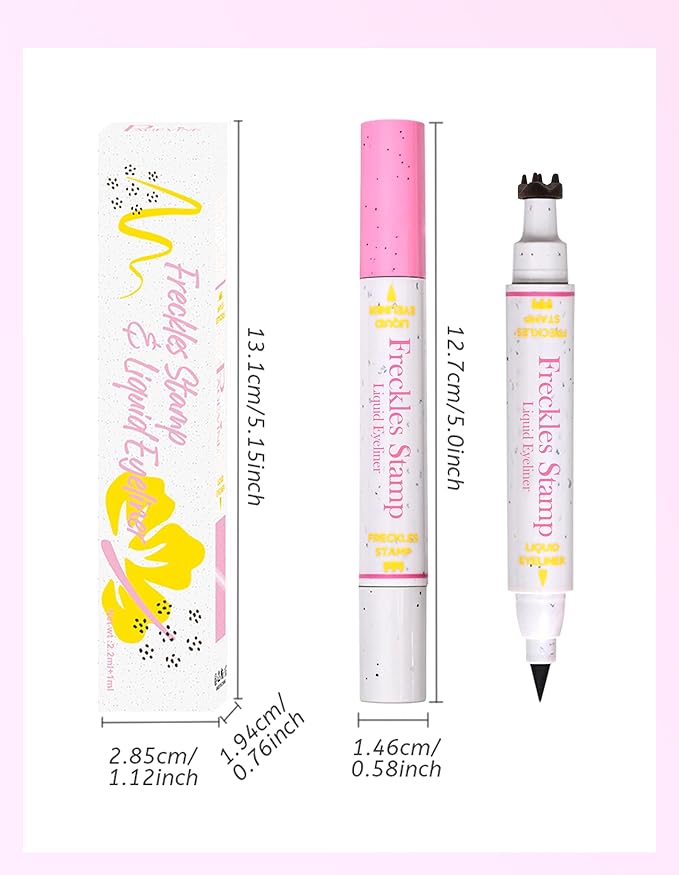 Erinde Waterproof Freckle Stamp Pen, Dual Ended Fake Freckle & Black Liquid Eyeliner, Long Lasting Quick Dry Faux Freckles Stamp Freck Pen for Natural Sunkissed Makeup, 04 Espresso