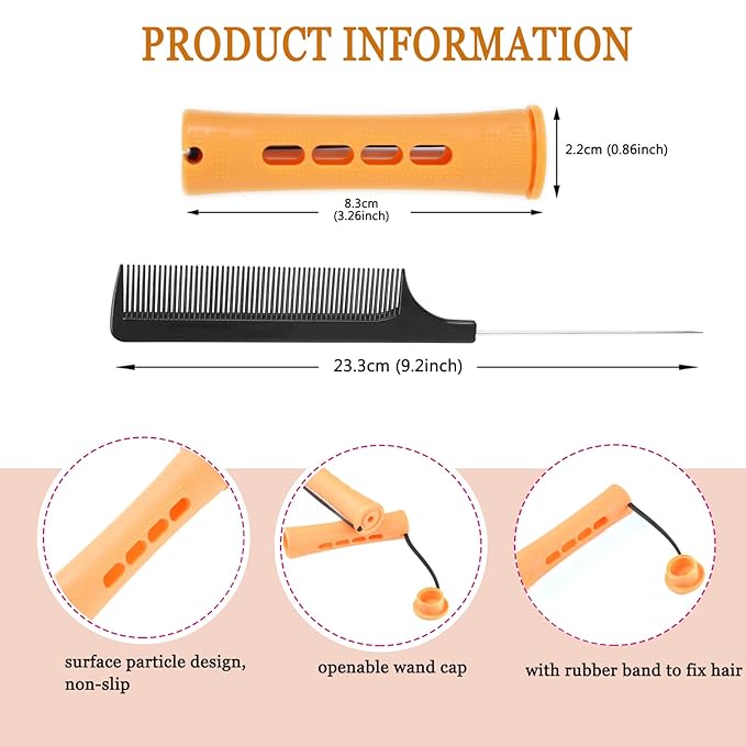 60pcs Perm Rods Set for Natural Hair Cold Wave Rods Hair Rollers for Women's Long Medium short Hair Curler Styling DIY Hairdressing Tools(Orange)
