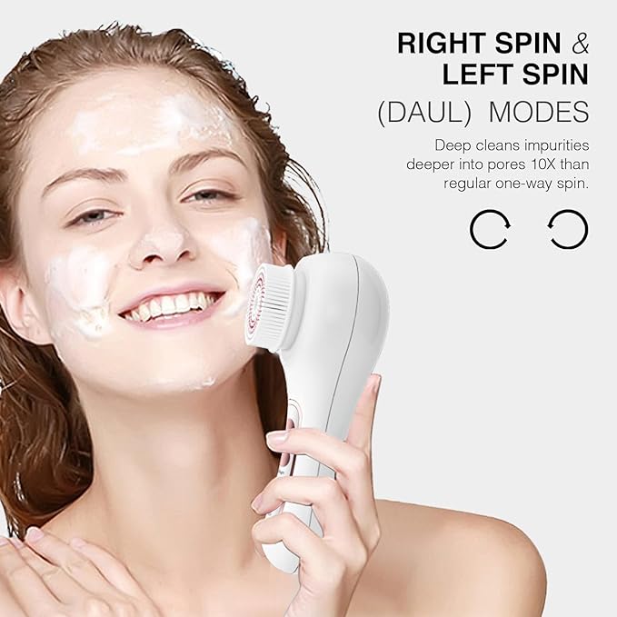 Face Scrubber Exfoliator,Facial Cleansing Brushes Rechargeable IPX7 Waterproof with 5 Brush Heads,Electric Face Spin Brush for Exfoliating, Massaging and Deep Cleansing (White)