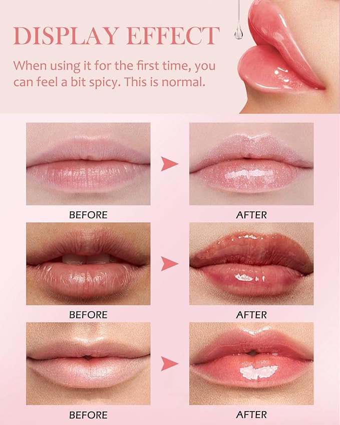 Lip Plumping Booster Lip Gloss,Plump and Pout Lip Plumper Hydrating & Volumizes Lip Wrinkles,Enhancing Plump Effect for Fuller Lips,High Shine Lip Glaze,Women's Day Makeup Gift for Women-01+02