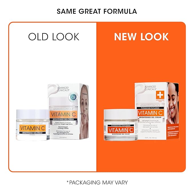 Advanced Clinicals Brightening Vitamin C Face Cream Gel With Niacinamide + Hyaluronic Acid | Vitamin C Moisturizer Lotion For Face Visibly Diminishes Look Of Dark Spots & Uneven Skin Tone, 2.5 Fl Oz