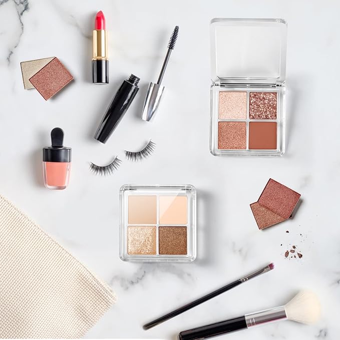 Beaupretty 6 Pieces Empty Eyeshadow Pallet 4 Grids Eye Shadow Lipstick Storage Case Box Clear Makeup DIY Cosmetic Organizer Container