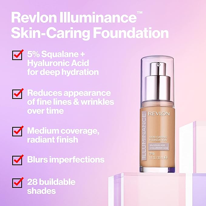 Revlon Illuminance Skin-Caring Liquid Foundation, Hyaluronic Acid, Hydrating and Nourishing Formula with Medium Coverage, 209 Buff Beige (Pack of 1)