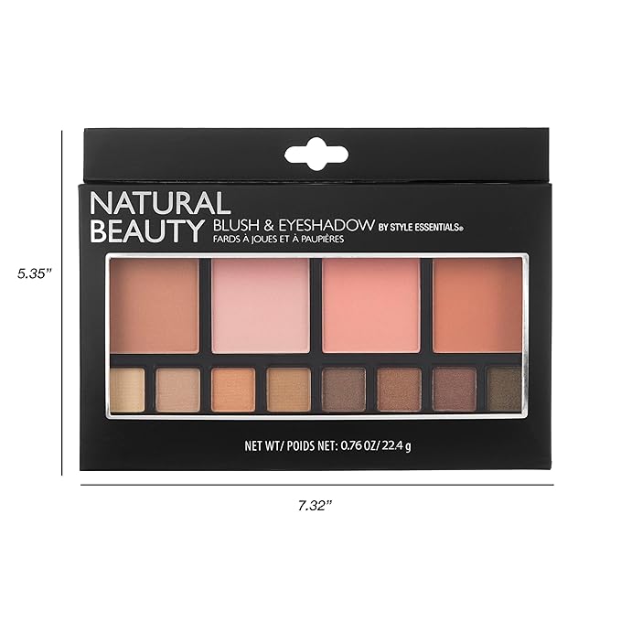 Women's Cosmetics NATURAL BEAUTY Blush and Eyeshadow Palette - 12 Shades Shimmer and Matte Finishes