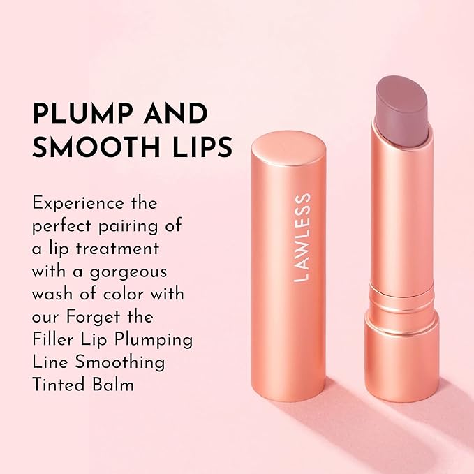 Lawless Forget the Filler Lip Plumping Line Smoothing Tinted Balm - Whisper - Premium Tinted Lip Balm with Natural Ingredients to Plump and Smooth Lips for a Firmer, Fuller Look - 0.09 oz