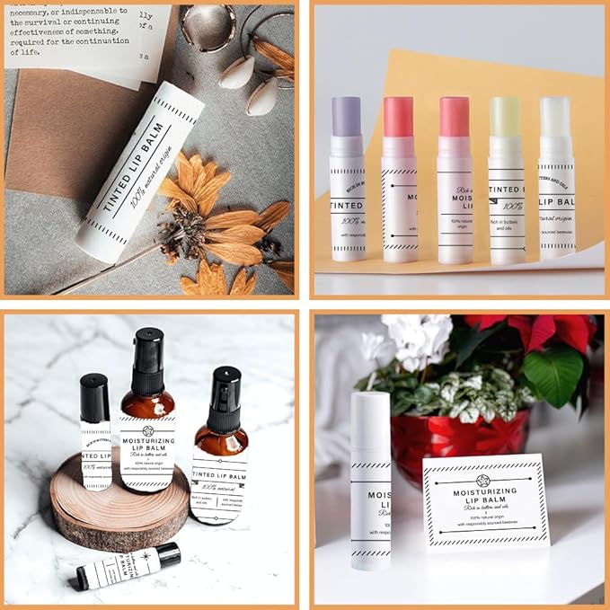 OLYCRAFT 100Pcs Self-Adhesive Lip Balm Tag Stickers 1.7x2.1 inch Waterproof Adhesive Label with Simple Label Rectangle Lipstick Tag Sticker for Lip Balm Container Tubes Lipstick Wrapping Decoration