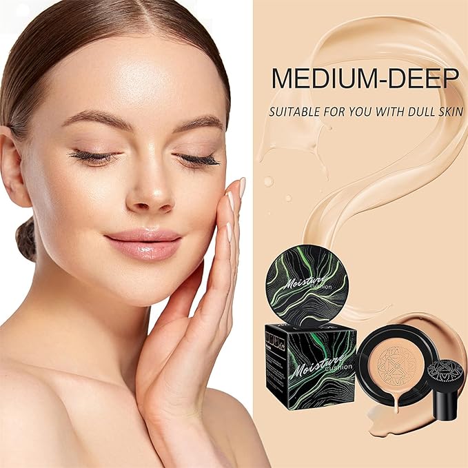 Mushroom Head Air Cushion CC Cream Foundation - BB Cream Concealer Oil Control Long-Lasting, Waterproof Base Primer, Cream Foundation Full Coverage for Mature Skin & All Skin Types (Medium)