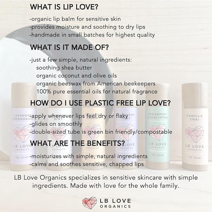 Plastic Free Lip Love | Jumbo Organic Lip Balm | Organic Beeswax and Plant Based | Zero Waste Natural Lip Balm (Vanilla Chai)