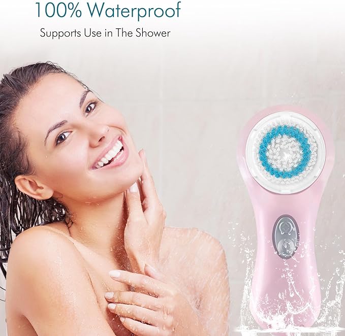 Facial Cleansing Brush, Sonic Vibrating Face Scrubber Exfoliator for Women Skin Care, Face Brushes for Cleansing, Exfoliating, Electric Rechargeable Waterproof 2 Speeds for Home & Travel