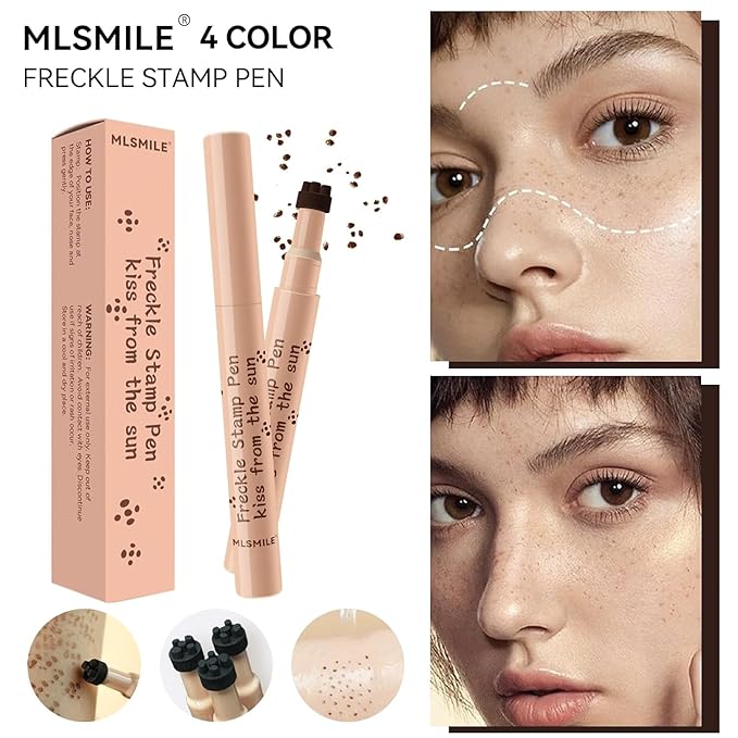 AKARY Stamp Freckle Pen Natural Lifelike Fake Freckles Makeup, Waterproof Long Lasting Quick Dry 5 Comb Corners Natural Like Face Freckle Makeup Pen for Effortless Sunkissed Makeup, 04-Dark Brown