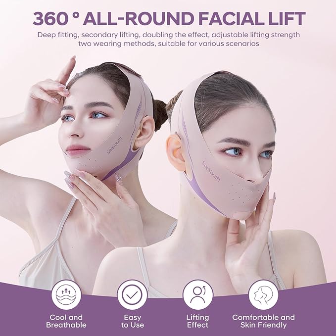 V Line Lifting Mask Chin strap for sleeping, Reusable Face Slimming Strap, V Line Mask, Face Lift Prevent Sagging, V Line Lifting Mask for Women,Jaw Exerciser,Pink