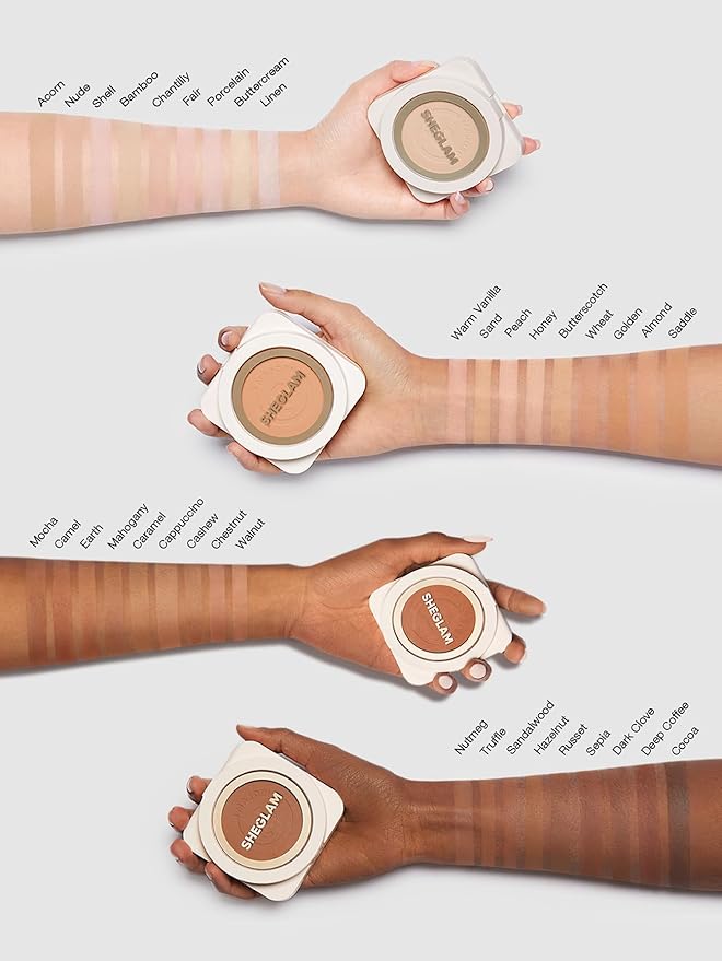 SHEGLAM SKin-Focus Full Coverage Powder Foundation Oil-Control Lightweight Face Pressed Powder Makeup-Bamboo