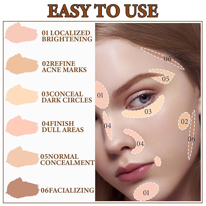 6 Colors Correcting Concealer Contour Palette,Concealer Cream Contour Makeup Palette,Contouring Foundation Highlighting Makeup Kit with Brush(02#)