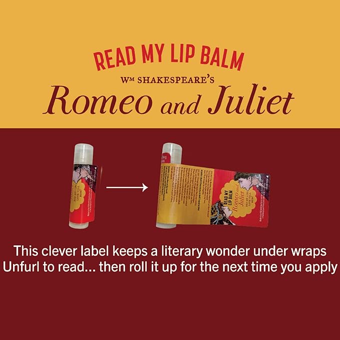Read My Lips Lip Balm - Full Text of Romeo & Juliet Balcony Scene Under Label, Pear Flavored - Cruelty-Free and Made in the USA from Natural and Imported Ingredients