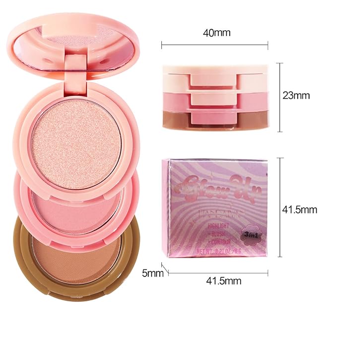 Makeup Eyeshadow Palettes, 3-in-1 Protable Multifunction Blush Highlighter Contour Palettes with 3 Trend Colors for Daily Natural Luster Makeup, Waterproof Long Lasting - 2 Pack #2