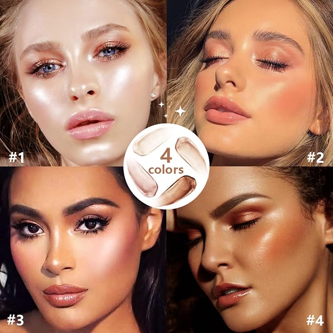 Liquid Highlighter Natural Glow For Face & Body, Waterproof Moisturizing Light Liquid Luminizer For Long Lasting Shimmer, Contour Highlighter Stick Easy to Apply with Cushion Applicator (#3 Rose gold)