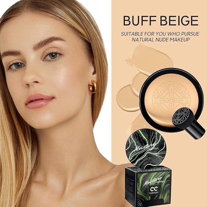 Air Cushion CC Cream Mushroom Head Foundation - Moisturizing BB Cream Makeup Long Lasting Matte Conceale, Oil Control Waterproof Makeup Base Primer (Beige, 1 PCS)