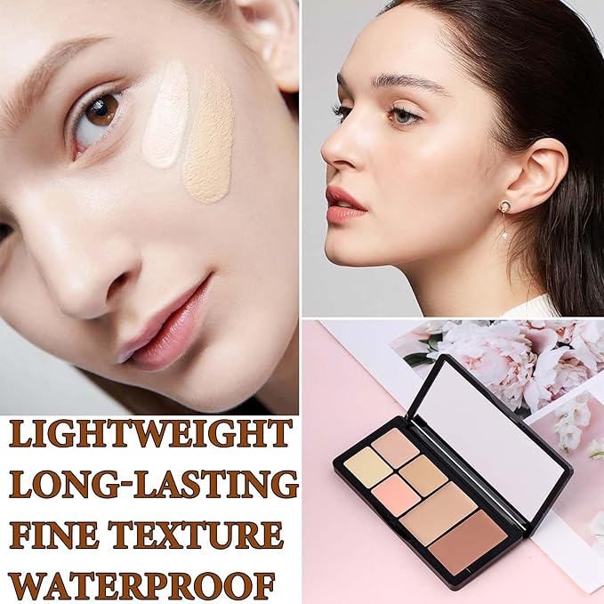 6 Colors Correcting Concealer Contour Palette,Concealer Cream Contour Makeup Palette,Contouring Foundation Highlighting Makeup Kit with Brush(02#)