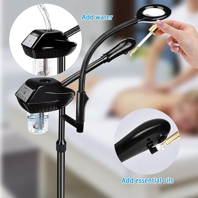 Professional Facial Steamer on Wheels, 2-in-1 Facial Steamers with 5X Magnifying Lamp, Facial Steamer for Facial Deep Cleaning, Facial Humidifier for Spa, Salon and at Home Use