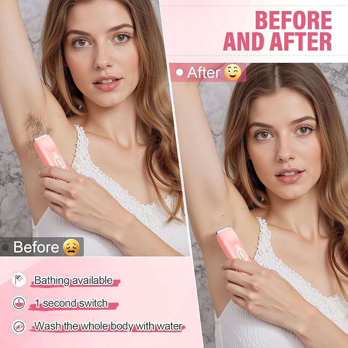 Women's Bikini Trimmer, 2-in-1 Electric Shaver for Bikini Line, Legs, Underarms, Face - Waterproof Women's Electric Shaver for Sensitive Skin, USB Rechargeable (Purple) (Pink)