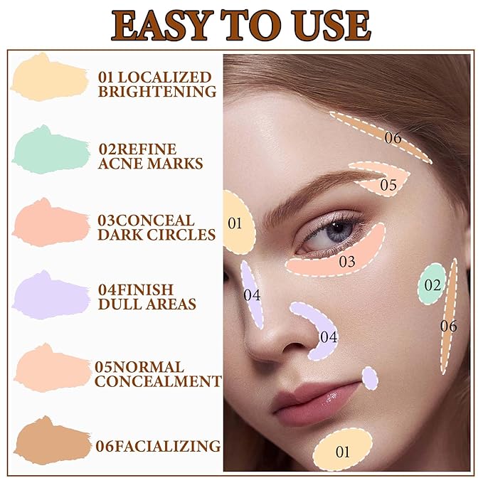 6 Colors Correcting Concealer Contour Palette,Concealer Cream Contour Makeup Palette,Contouring Foundation Highlighting Makeup Kit with Brush(01#)