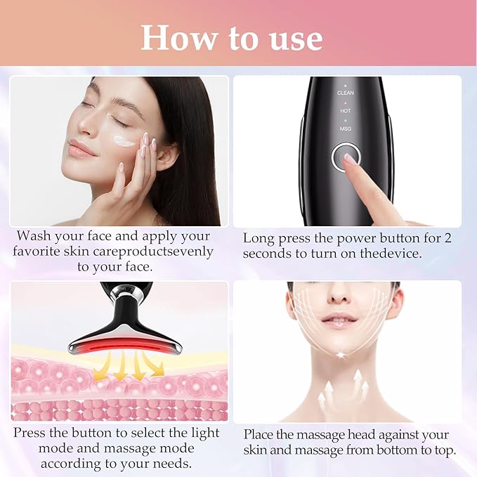 7 Colors Facial and Neck Massager,Lymphatic Contour Face Massager for Womens Skin Care- Rejuvenation- Lifting- Toning- Glow Boost-Tightening and Smooth (Black)