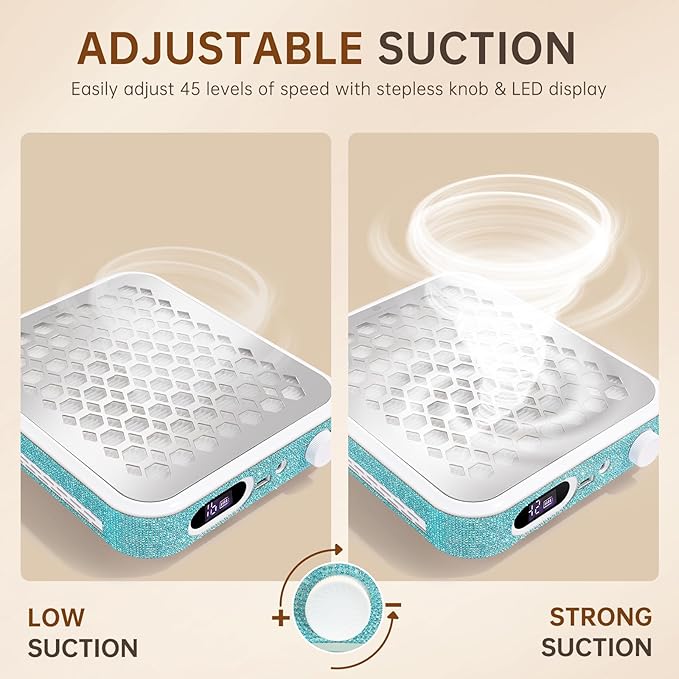 Nail Dust Collector, Rechargeable Dust Collector Nail Tech, Powerful Vacuum Fan Vent Dust Collector Extractor Dust Suction Machine for Acrylic Nails Polishing, Nail Salon&Home, Blue