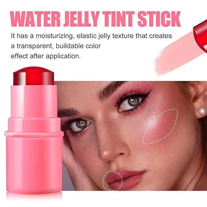 Milk Jelly Blush Cooling Water Jelly Tint, Milk Jelly Tint Jelly Blush Stick, Milk Lip And Cheek Stick, Sheer Lip & Cheek Stain, Jelly Tint Makeup (Red, Free Size)