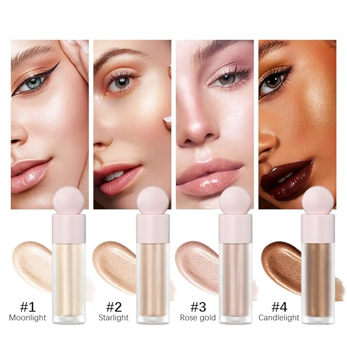 Liquid Highlighter Natural Glow For Face & Body, Waterproof Moisturizing Light Liquid Luminizer For Long Lasting Shimmer, Contour Highlighter Stick Easy to Apply with Cushion Applicator