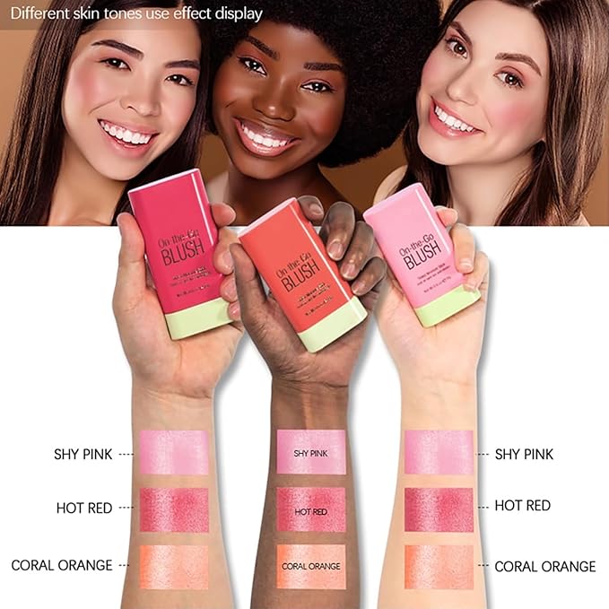Multi-Use Makeup Blush Stick, Cream Face Blush Makeup Stick for Cheeks Eyes Lips, Super Natural Matte Finish Looking Long-Lasting Moisturizing Blush Stick, Suitable for All Skin (3#, Coral Orange)