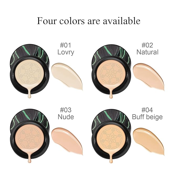 Air Cushion CC Cream Mushroom Head Cushion Foundation, BB Cream Face Makeup for Mature Skin Moisturizing Concealer Brighten Long-Lasting, Even Skin Tone for All Skin Types (2 PCS Nude)