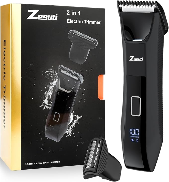 2-in-1 Manscape Trimmer for Men,Body & Groin Hair Trimmers for Men,Bikini Trimmer Women- Wet/Dry Electric Razors for Smooth No-Nick Shaving,IPX7 Waterproof Ball Shaver,LED Display,Black