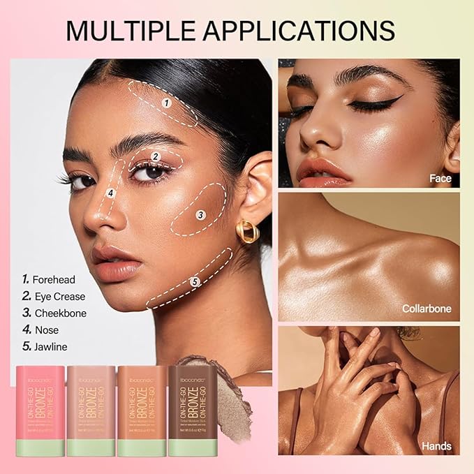 Multi-Use Makeup Blush Stick, Cream Blush Stick, Tinted Solid Moisturizer Stick for Cheek & Eyes & Lips, Waterproof Natural Nude Makeup, Suitable for All Skin (3#Rich Glow)
