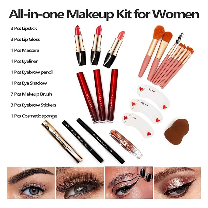 88 Colors Professional Makeup Palette Set Kit Combination, All In One Makeup Gift Set for women Full Kit, include Eyeshadow,Lipstick,Compact Powder,Eyeliner,Concealer(006-Black)