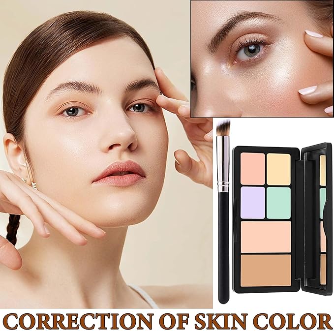 6 Colors Correcting Concealer Contour Palette,Concealer Cream Contour Makeup Palette,Contouring Foundation Highlighting Makeup Kit with Brush(01#)