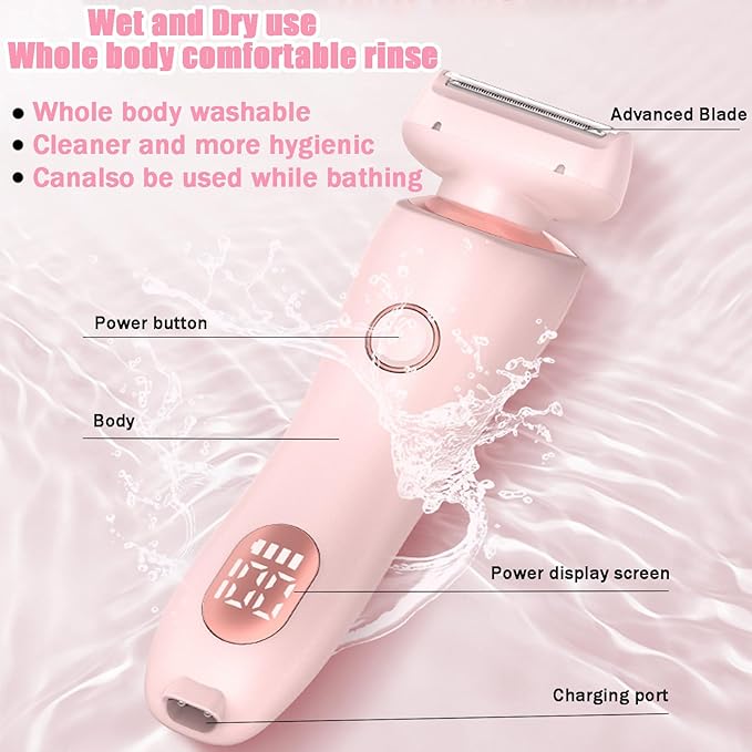 Dusk Razor for Women,Dusk Glide Pro 3.0 Razor - Bikini Portable Legs Body,2 in 1 Waterproof Electric Razors,Wet & Dry, Painless Hair Removal, Removable Head (Pink)