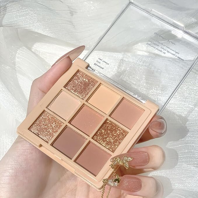 Erinde 9 Colors Eyeshadow Palette, Matte Shimmer Glitter Eye Shadow Makeup Palette, Highly Pigmented Long Lasting Waterproof, Natural Neutral Nude Eyeshadow Makeup Pallet, Oat Milk Tea