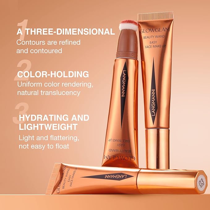 LANGMANNI Liquid Contour Beauty Wand, Face Concealer Contouring,Highlighter,Blusher Stick with Big Cushion Applicator.Cream Contour Stick For Finish Face Contour Makeup. (#06 Highlighter)