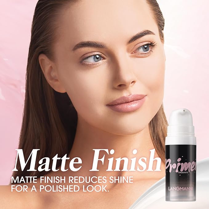 LANGMANNI Matte Grip Face Primer, Transparent Skin Perfecting Hydrating Primer,Unique Smooth Gel-Based Primer Essential For Longlasting Perfection Face Makeup (0.33 Fl Oz, 2)
