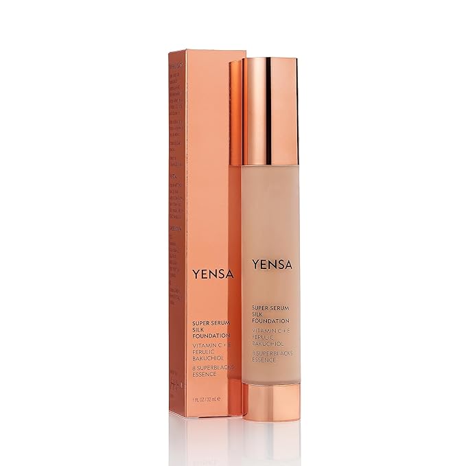YENSA Super Silk Foundation - Full Coverage, Age-defying complex of Vitamin C, E, Ferulic, and Bakuchiol Oil (Deep 2) 1.0 fl oz