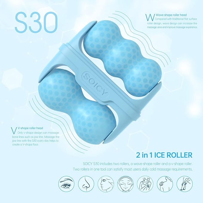 Ice Roller for Face ,Ice Face Roller Cold Therapy Tools, Cold Facial Ice Roller Massager for Eye Puffiness, Migraine, TMJ Pain Relief & Minor Injury, Skin Care Products (Blue)