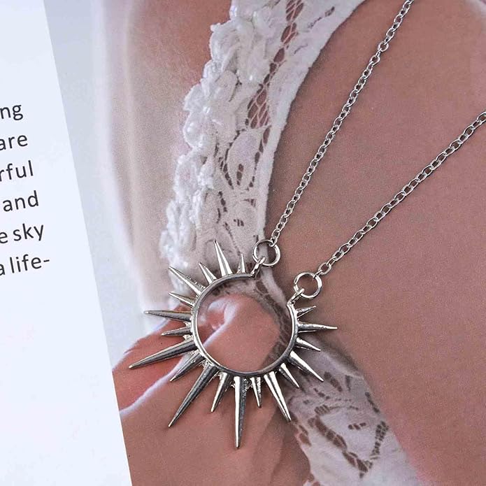 Vintage Sunburst Pendent Necklace Hollow Sunburst Necklace Moonstone Gold Sun Choker Necklace Open Sunburst Necklace Jewelry for Women (Gold)