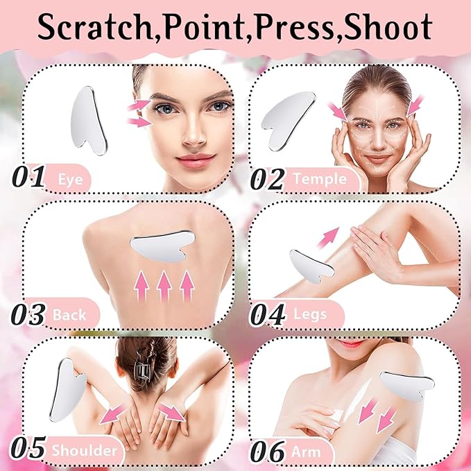 Gua Sha Facial Tools and Face Roller Set, Lymphatic Drainage Massager,Stainless Steel Facial Sculpting Eyes Roller Guasha for Face, Chin & Jawline Sculpting,Skin Care (Stainless Steel)