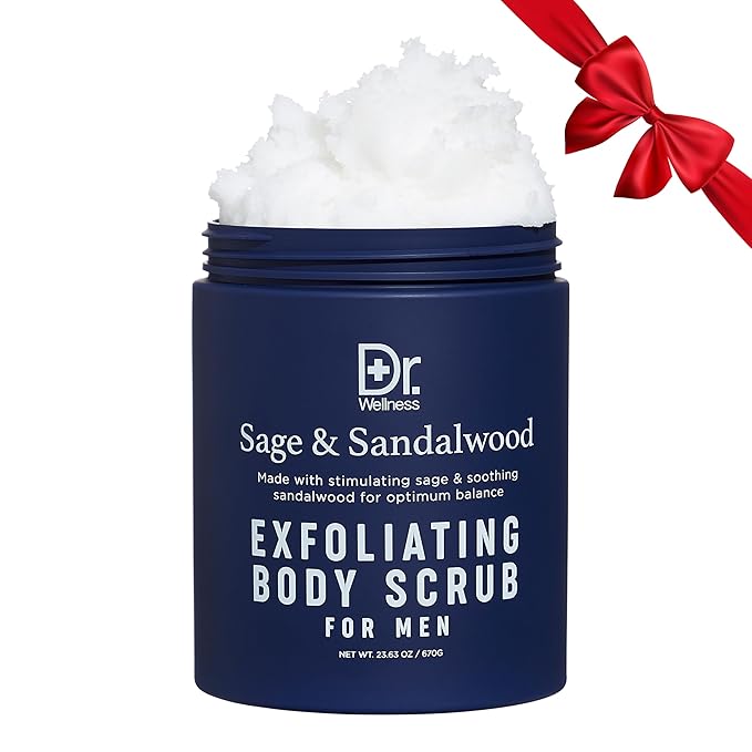 Dr. Wellness Body Scrub for Men- Ultimate Exfoliating Scrub Infused with Sage & Sandalwood, Men’s Body Wash in Jar with Twist Top, 23 oz, For All Skin Types